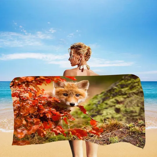 Discover Animal Fox Microfiber Beach Towel Autumn Forest Maple Leaf Bathroom Towel Women Kids Gifts Quick Dry Travel Home Decor Camping