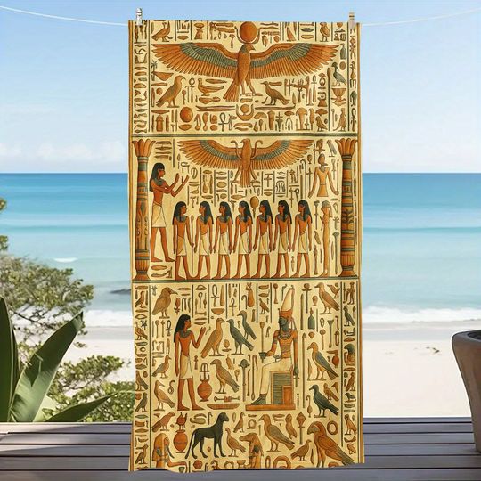 Discover Ancient Egyptian Hieroglyphic Beach Towel, Pharaoh and Anubis Art Quick-Dry Sand-Free Microfiber Bath Towel for Pool and Decor