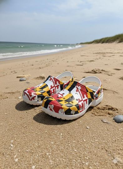 Discover Maryland Flag Unisex Beach Clogs, Maryland Terps Sandals, MD State Pride Flip-Flops, Ocean City Watershoes, Crab Crocs