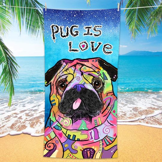 Discover Bonsai Tree Pug Beach Towel, Funny Puppy Dog Design Quick-Dry Sand-Free Bath Towel for Pug Lovers, Kids, Yoga and Travel