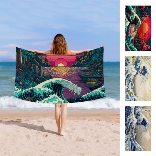 Discover Japanese Wave Art Towel Microfiber Beach Towel Absorbent Quick dry Soft Yoga Swimming Resort Mountain Climbing Towel