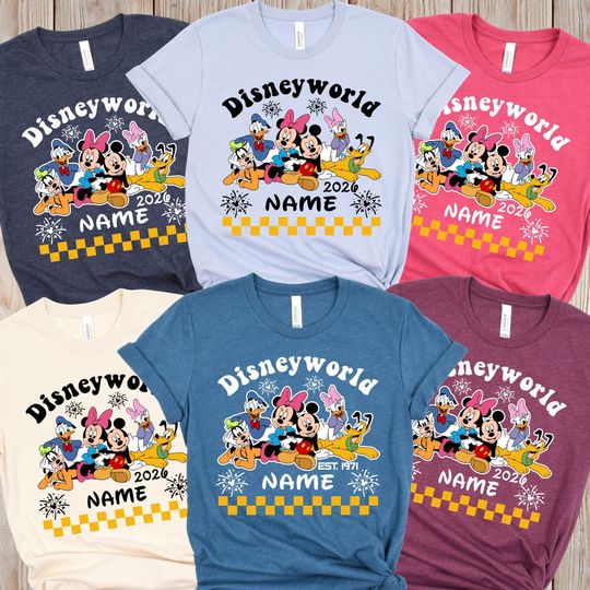 Discover Custom Disney Group Shirts, Personalized Disneyworld Trip 2026 Shirt, Mickey & Friends Checkered T-Shirt, Custom Disney Family Vacation Tees