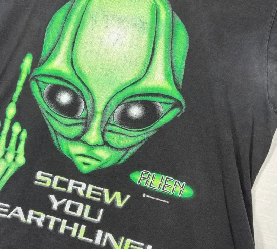 Discover Vintage Creative Image Alien Shirt Men XL Screw F You Stained Faded Cracked