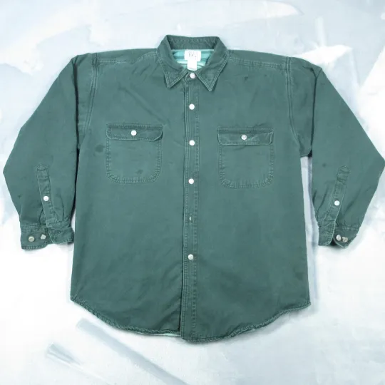 Discover Vintage Field Gear Shirt Men L Green Fleece Lined Snap Front Workwear Shacket