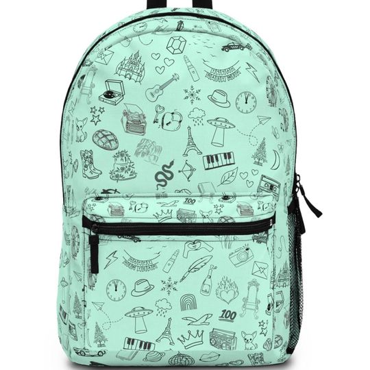 Discover Tswift Doodle Icons Backpack | Mint Green,  Diaper Bag, School Bag for Tswift Fans