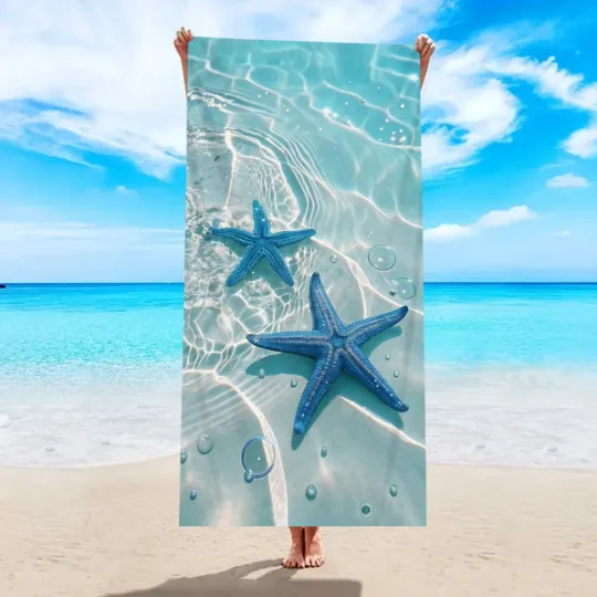 Discover 1pc Ocean element beach towel, suitable for outdoor sports, swimming, and fitness center multifunctional beach towel