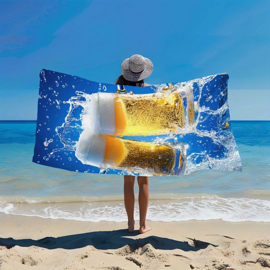 Discover Beer Cheers Beach Towel, Fun Party Theme Art Quick-Dry Sand-Free Microfiber Bath Towels for Yoga, Swim, Travel and Camping