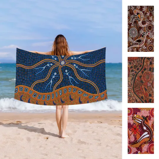 Discover Australian Aboriginal Art Towel Microfiber Beach Towel Absorbent Quick dry Soft Yoga Swimming Resort Mountain Climbing Towel
