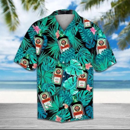 Discover Jagermeister Tropical Flower Hawaiian Shirt, Summer Aloha Shirt, 3D Pattern Vintage Button Shirt, Gift for Friend