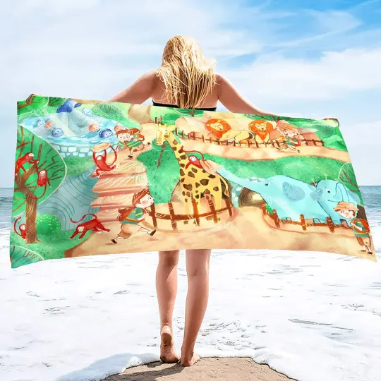 Discover Funny Zoo Microfiber Beach Towels Oversized Super Soft Bath Towels Quick Dry Sand Free Water Absorbent Towel for Kids Boys Girls