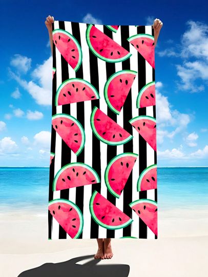Discover Watermelon Stripe Beach Towel - XXL Quick-Dry Microfiber, Super Absorbent for Pool, Beach, Yoga (Adult & Kids Sizes)