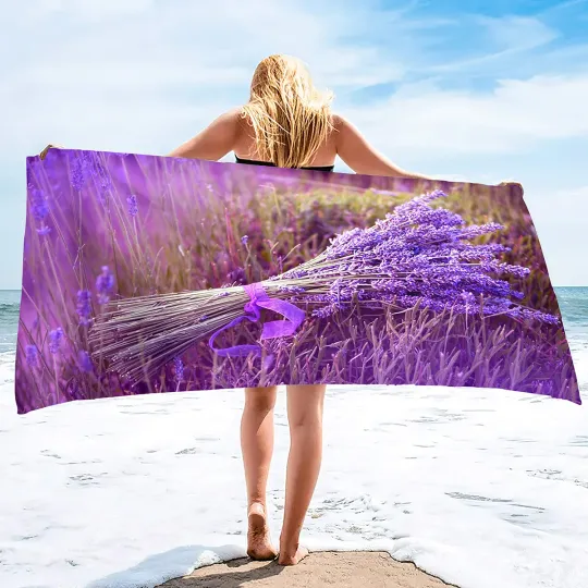Discover Charming Lavender Field Print Beach Towel - Soft MicrofiberPool & Spa - Perfect Gift for Nature Lovers and Outdoor Enthusiasts