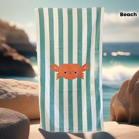 Discover Cute Crab Striped Beach Towel Summer Ocean Theme Quick Dry Bath Towel
