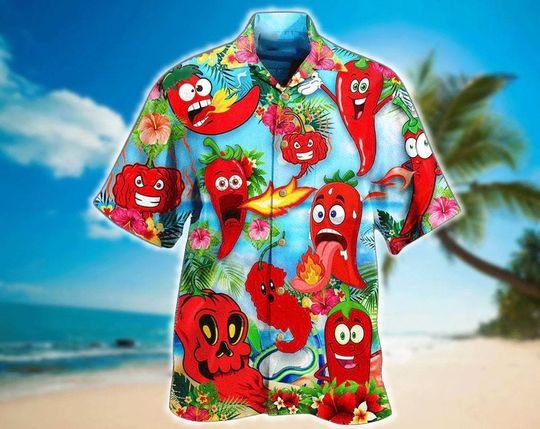 Discover Fruit Chili Hawaiian Shirt, Short Sleeve Button Down, Vintage Summer Aloha Shirt