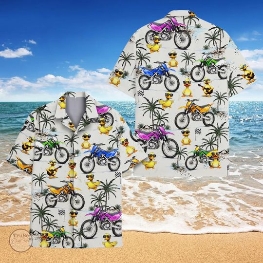 Discover Funny Duck Bike Hawaiian Shirt Men Women Youth, Cute Duck Aloha Shirt, Summer Beach Outfit, Biker Lovers Gift, Duck Shirt, Animal Gift