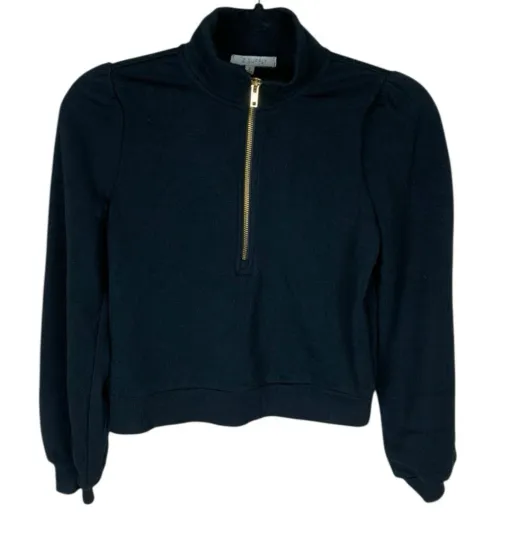 Discover Women's Z Supply Black Long Puff Sleeve 1/2 Zip Cropped Sweatshirt Size S Cozy
