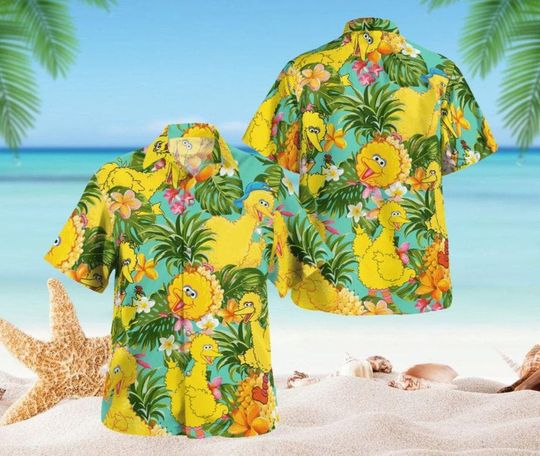 Discover Tropical Big Bird Hawaiian Shirt for Men, Short Sleeve Button Down Unisex Summer Beach Poster