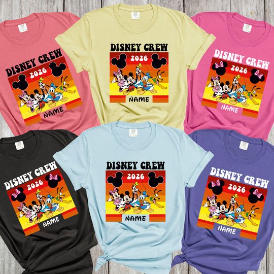 Discover Custom Disney Crew 2026 Shirt, Comfort Colors Disney Shirts, Personalized Disney Rainbow Tshirt, Custom Disney Family Trip 2026 Shirts