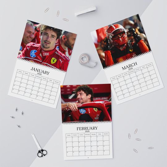 Discover Charles Leclerc 2026 Wall Calendar, Racing Fan Gift, Calendar for Motorsport Enthusiasts, Ferrar Driver Artwork, Racing Season