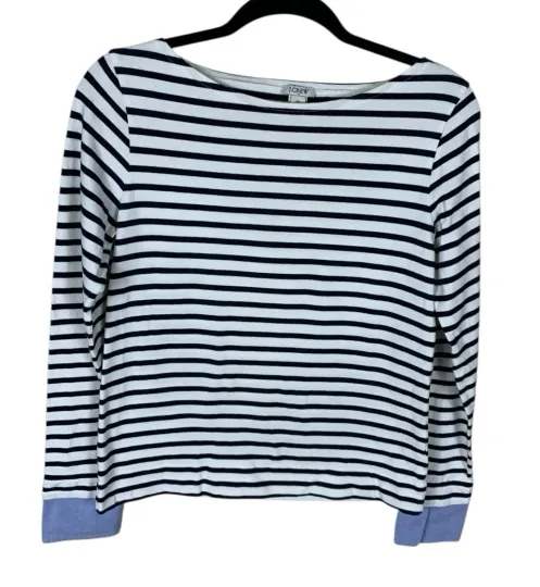 Discover Women's J. Crew Navy White Striped Long Sleeve Double Cuff Knit Top Size XS