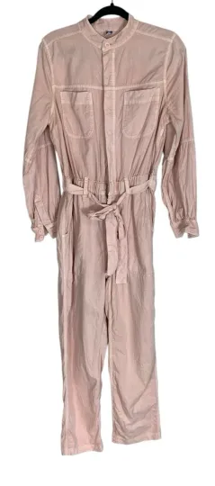 Discover Women's Old Navy Peach Denim Long Sleeve Belted Utility Coverall Jumpsuit Size M
