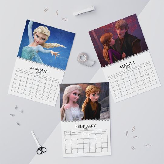 Discover Frozenn 2026 Calendar, Elsa and Anna Calendar, Disney Room Decor, Winter Princess Calendar, Gift for Girls, 2026 Calendar