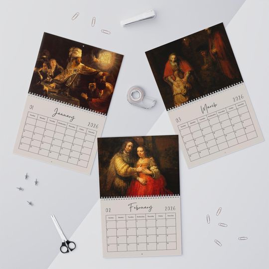 Discover Rembrandt 2026 Calendar, Artistic Monthly Planner, Yearly Schedule Organizer, Home Office Decor