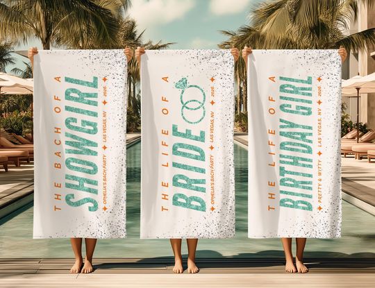 Discover Showgirl Custom Beach Towel, End of Era Bachelorette Party Gift, Matching Bridesmaid Gifts, Girls Trip Pool Towel, Beach Bach, Vegas Bach