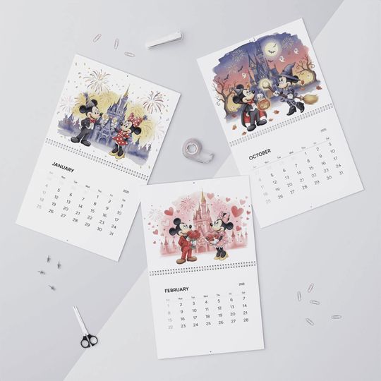 Discover Disney Watercolor 2026 Wall Calendar, Disney Lover Gift