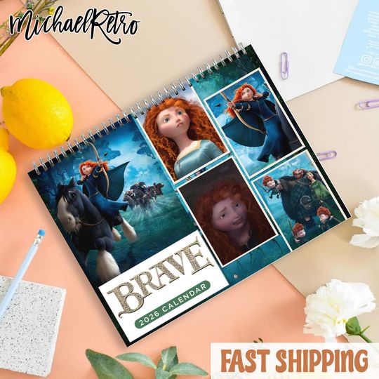 Discover Brave Princess Merida 2026 Wall Calendar, Disney Pixar Brave Art Calendar, Celtic Princess Illustration, Girls Room Decor