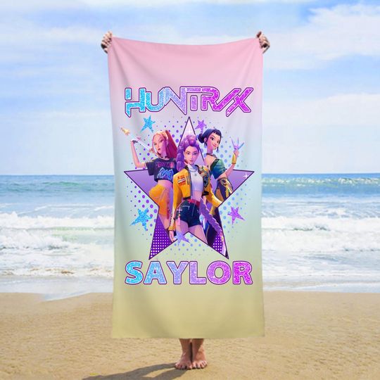 Discover Custom Name Huntrix Kpop Aesthetic Beach Towel,Soft Quick-Dry Summer Gift for Kpop Fans,Ideal for Beach Days Poolside Lounging Travel