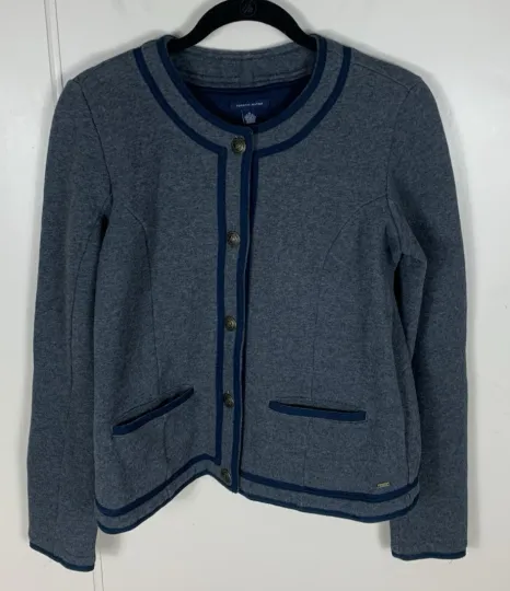 Discover Women's Tommy Hilfiger Gray Long Sleeve Military Style Sweatshirt Jacket Size M