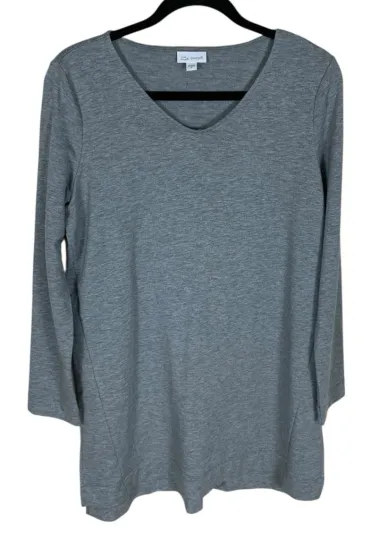 Discover Women's Pure Jill Gray Long Sleeve V-Neck Lightweight Tunic Sweatshirt Size M