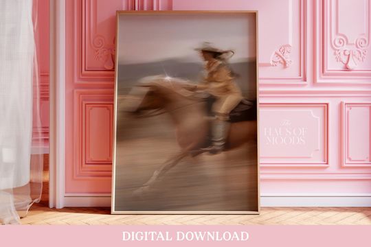 Cowgirl Poster, Vintage Retro Wall Art, Girly Dorm Decor, Preppy Art