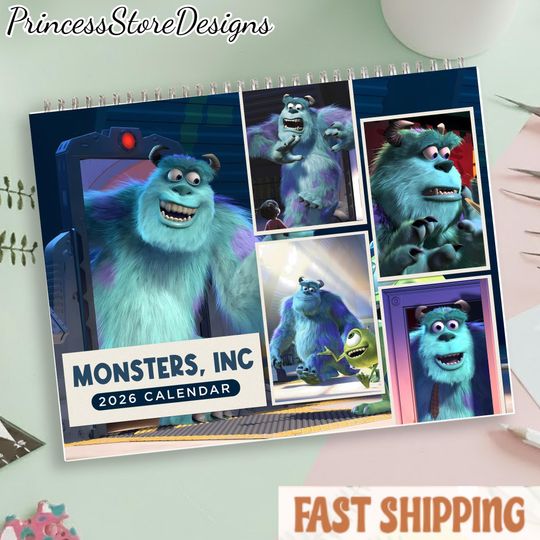 Discover Monsters Inc 12 month Wall Calendar, Disney Poster Wall Art, Boy Room Decoration, Monthly Planner, Gifts for Disney Fan