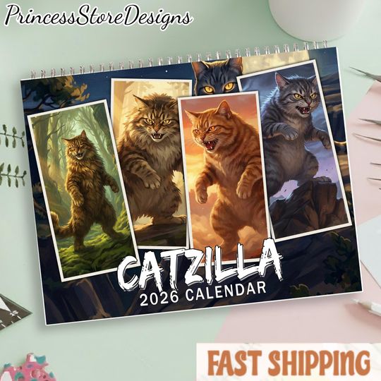 Discover Catzilla 2026 Calendar, Catzilla Monthly Wall Calendar, Funny Cat Calendar, Gifts for Cat Lover