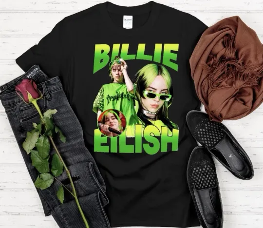 Discover Billie Eilish Custom Unisex Inspired Graphic Custom T-Shirt Top S-3XL Singer