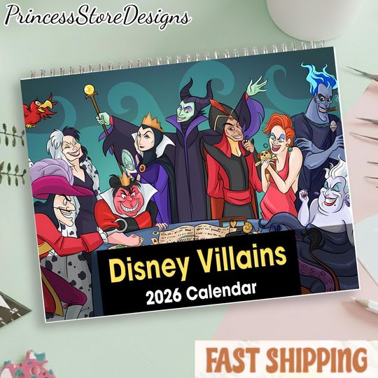 Discover Disney Villains 2026 Wall Calendar, Gift for Disney Fans, Gift for Kids