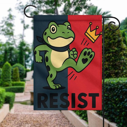 Discover Resist Portland Frog, Protest Garden Flag, Resist Frog ICE Garden Flag, Race Against The Machine Resistance Flag, No Kings Flag