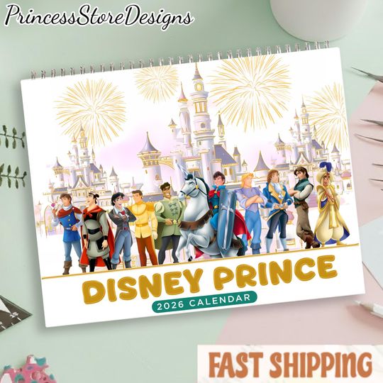 Discover Disney Prince Calendar 2026, Classic Disney Heroes Wall Calendar, Disney Prince Fan Gift