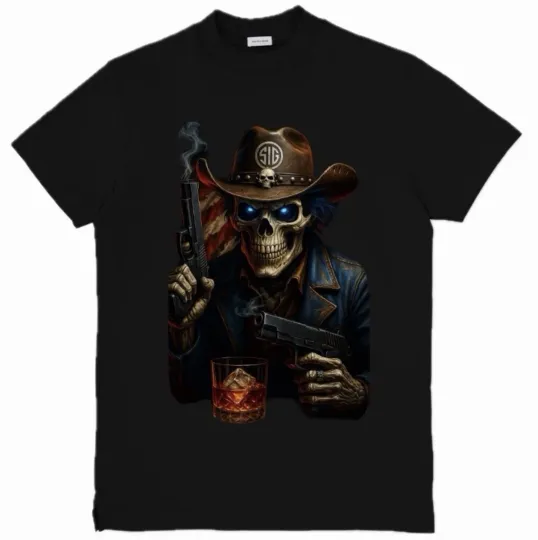 Discover Skull Cowboy Graphic Custom T-Shirt Top Tee Size S-3XL