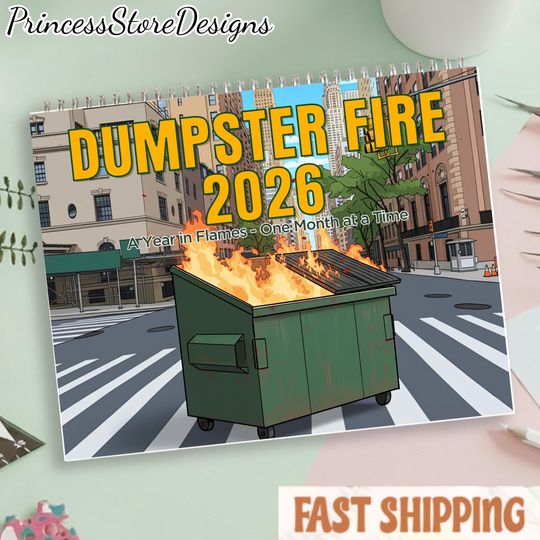 Discover Dumpster Fire Cartoon Calendar 2026, Dumpster Fire Cartoon Wall Calendar, Funny Movie Calendar 2026, New Year Calendar Size 8.5" x 11"