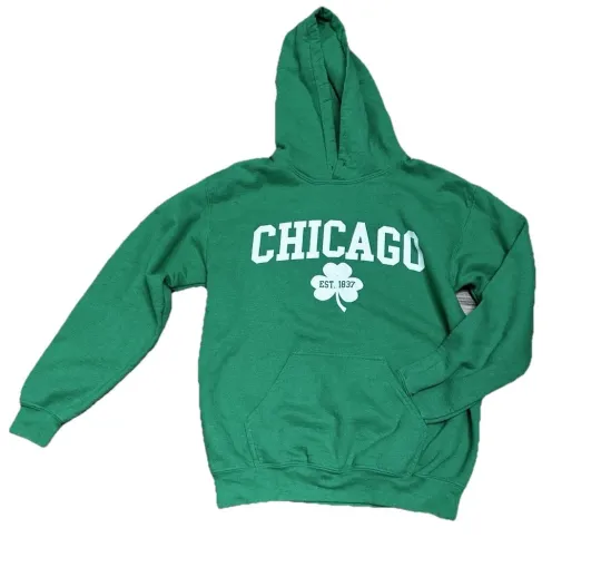 Chicago Hoodie Gildan Sweatshirt, Adult Small, Lucky Green Heavy Weight Hood