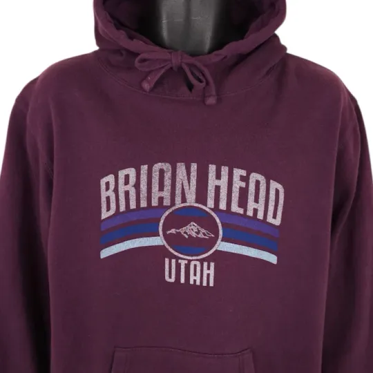 Brian Head Sweatshirt Hoodie Mens Size Large Maroon Red Destination Ski Utah