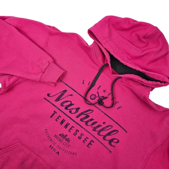 Discover Nashville TN Women's M Hoodie Pink Authentic Outfitters Graphic Screen Print EUC