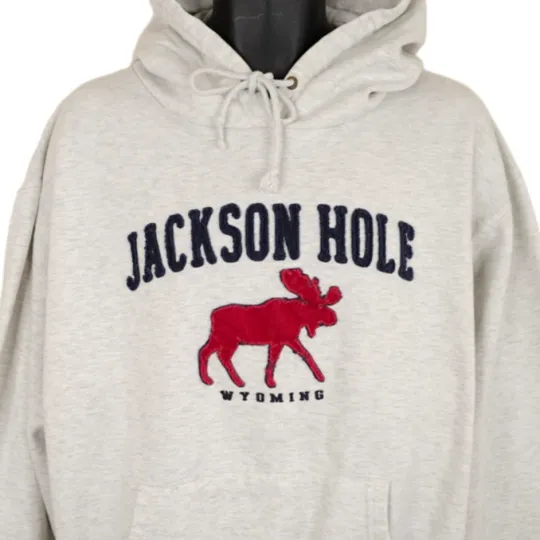 Discover Jackson Hole Sweatshirt Hoodie Mens Size Large Gray Wyoming Moose Destination