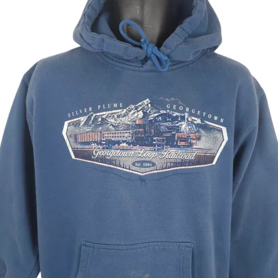 Discover Vintage Georgetown Loop Railroad Sweatshirt Hoodie Mens Size Small Blue Y2K