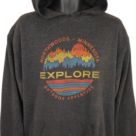 Discover Minnesota Northwoods Sweatshirt Hoodie Mens Size Large Gray Travel Destination