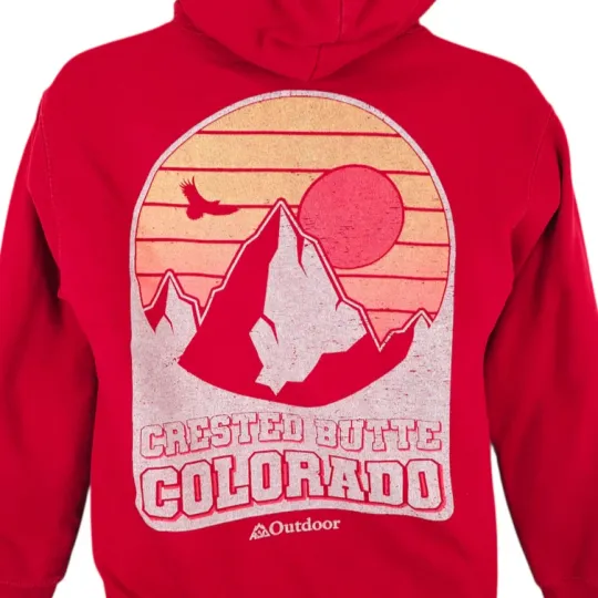 Discover Crested Butte Sweatshirt Hoodie Mens Size Small Red Rocky Mountains Colorado