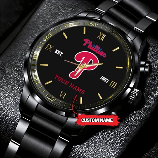 Discover Personalized Philadelphia Baseball Philliess Team Black Stainless Steel Watch